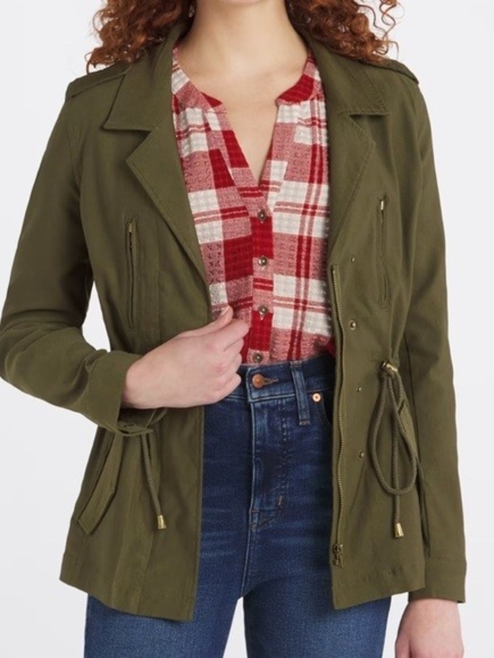Eden Society Laysha Cargo Jacket Olive Utility Drawcord Jacket with Zip Pockets